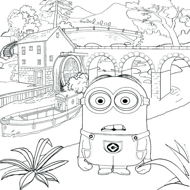 Coloring book surprised minion greets summer